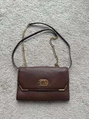 Lauren Ralph Lauren Brown Leather Small Crossbody Bag with Gold Hardware